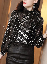Load image into Gallery viewer, Retro Polka Dot Chiffon Bow Blouse - Pretty Fashionation