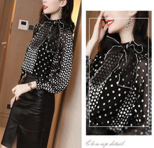 Load image into Gallery viewer, Retro Polka Dot Chiffon Bow Blouse - Pretty Fashionation