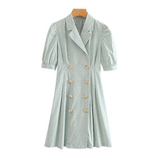 Load image into Gallery viewer, Chic Vintage Puff Sleeves Plaid Mini Dress - Pretty Fashionation