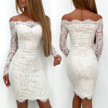 Load image into Gallery viewer, Elegant White Lace Off-the-Shoulder Dress
