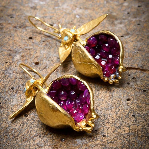 Unique Gold Pomegranate Dangle Hook Earrings - Pretty Fashionation