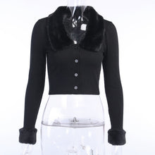 Load image into Gallery viewer, Fluffy Fur Collar Button Cropped Sweater