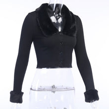 Load image into Gallery viewer, Fluffy Fur Collar Button Cropped Sweater
