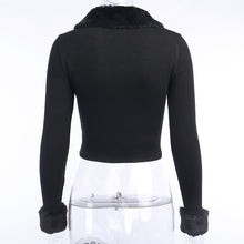 Load image into Gallery viewer, Fluffy Fur Collar Button Cropped Sweater
