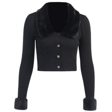 Load image into Gallery viewer, Fluffy Fur Collar Button Cropped Sweater