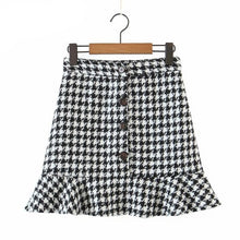 Load image into Gallery viewer, Vintage Houndstooth Print Hem Ruffles Skirt - Pretty Fashionation