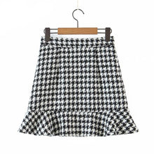 Load image into Gallery viewer, Vintage Houndstooth Print Hem Ruffles Skirt - Pretty Fashionation