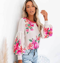 Load image into Gallery viewer, Boho Rose Floral Chiffon Blouse - Pretty Fashionation