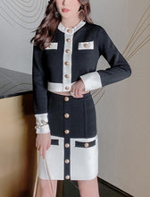 Load image into Gallery viewer, Designer Knit Color-block Two Piece Cardigan and Skirt
