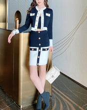 Load image into Gallery viewer, Designer Knit Color-block Two Piece Cardigan and Skirt