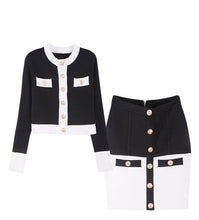 Load image into Gallery viewer, Designer Knit Color-block Two Piece Cardigan and Skirt