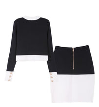Load image into Gallery viewer, Designer Knit Color-block Two Piece Cardigan and Skirt