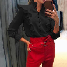 Load image into Gallery viewer, Oversize Long Flare Sleeve Ruffles Blouse Shirt - Pretty Fashionation
