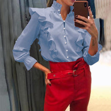 Load image into Gallery viewer, Oversize Long Flare Sleeve Ruffles Blouse Shirt - Pretty Fashionation