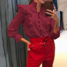 Load image into Gallery viewer, Oversize Long Flare Sleeve Ruffles Blouse Shirt - Pretty Fashionation