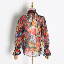 Load image into Gallery viewer, Designer Floral Bowknot Flare Sleeve Chiffon Lace Blouse - Pretty Fashionation