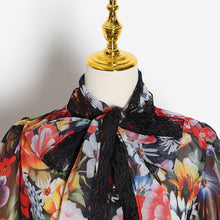 Load image into Gallery viewer, Designer Floral Bowknot Flare Sleeve Chiffon Lace Blouse - Pretty Fashionation