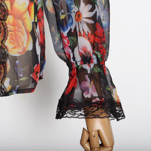 Load image into Gallery viewer, Designer Floral Bowknot Flare Sleeve Chiffon Lace Blouse - Pretty Fashionation