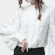 Load image into Gallery viewer, Vintage Pearl Lace Lantern Sleeves Blouse