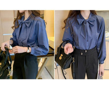 Load image into Gallery viewer, Retro Lady Bow Chiffon Blouse - Pretty Fashionation