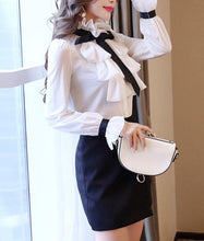 Load image into Gallery viewer, White Chiffon Butterfly Sleeve Ruffles Bow Blouse - Pretty Fashionation