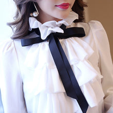 Load image into Gallery viewer, White Chiffon Butterfly Sleeve Ruffles Bow Blouse - Pretty Fashionation