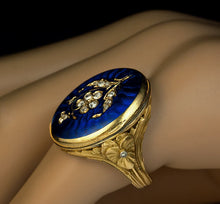 Load image into Gallery viewer, Vintage Gothic Renaissance Pearl Blue Enamel Ring