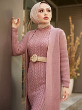 Load image into Gallery viewer, Two Piece Modest Knitwear Dress Cardigan Set
