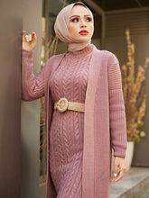 Load image into Gallery viewer, Two Piece Modest Knitwear Dress Cardigan Set