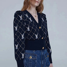 Load image into Gallery viewer, Rabbit Argyle Plaid Jacquard Knit Cardigan - Pretty Fashionation
