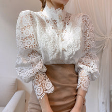 Load image into Gallery viewer, Petal Sleeve Hollow Out Flower Lace Blouse - Pretty Fashionation