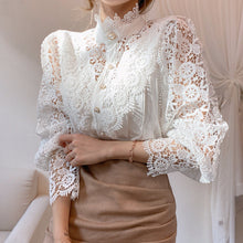 Load image into Gallery viewer, Petal Sleeve Hollow Out Flower Lace Blouse - Pretty Fashionation