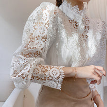 Load image into Gallery viewer, Petal Sleeve Hollow Out Flower Lace Blouse - Pretty Fashionation