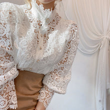 Load image into Gallery viewer, Petal Sleeve Hollow Out Flower Lace Blouse - Pretty Fashionation