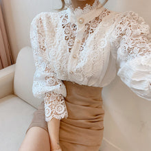 Load image into Gallery viewer, Petal Sleeve Hollow Out Flower Lace Blouse - Pretty Fashionation