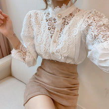 Load image into Gallery viewer, Petal Sleeve Hollow Out Flower Lace Blouse - Pretty Fashionation