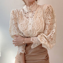 Load image into Gallery viewer, Petal Sleeve Hollow Out Flower Lace Blouse - Pretty Fashionation