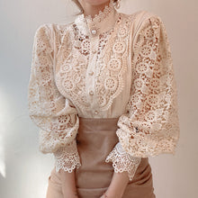 Load image into Gallery viewer, Petal Sleeve Hollow Out Flower Lace Blouse - Pretty Fashionation