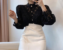 Load image into Gallery viewer, Petal Sleeve Hollow Out Flower Lace Blouse - Pretty Fashionation