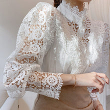 Load image into Gallery viewer, Petal Sleeve Hollow Out Flower Lace Blouse - Pretty Fashionation
