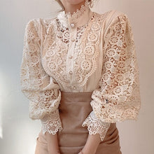 Load image into Gallery viewer, Petal Sleeve Hollow Out Flower Lace Blouse - Pretty Fashionation