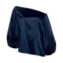 Load image into Gallery viewer, Satin One Shoulder Lantern Sleeve Blouses - Pretty Fashionation