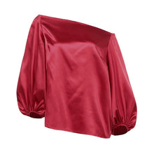 Load image into Gallery viewer, Satin One Shoulder Lantern Sleeve Blouses - Pretty Fashionation