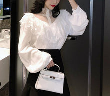 Load image into Gallery viewer, Lace Stitching Ruffles Blouse Shirt - Pretty Fashionation