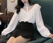 Load image into Gallery viewer, Lace Stitching Ruffles Blouse Shirt - Pretty Fashionation