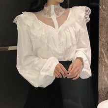 Load image into Gallery viewer, Lace Stitching Ruffles Blouse Shirt - Pretty Fashionation
