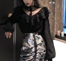 Load image into Gallery viewer, Lace Stitching Ruffles Blouse Shirt - Pretty Fashionation