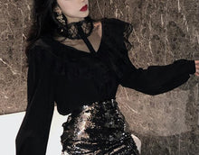 Load image into Gallery viewer, Lace Stitching Ruffles Blouse Shirt - Pretty Fashionation