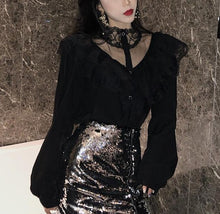 Load image into Gallery viewer, Lace Stitching Ruffles Blouse Shirt - Pretty Fashionation