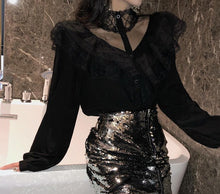 Load image into Gallery viewer, Lace Stitching Ruffles Blouse Shirt - Pretty Fashionation